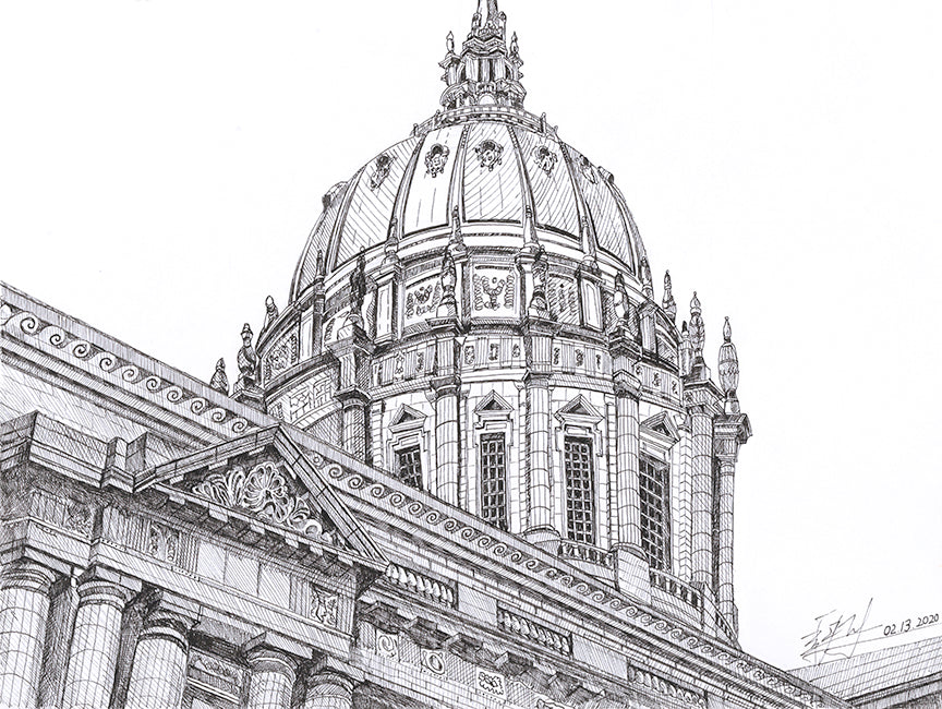 SF City Hall (original) - pen drawing