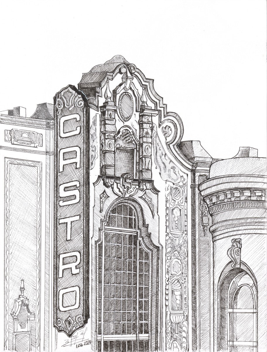 Castro Theater Pen Drawing