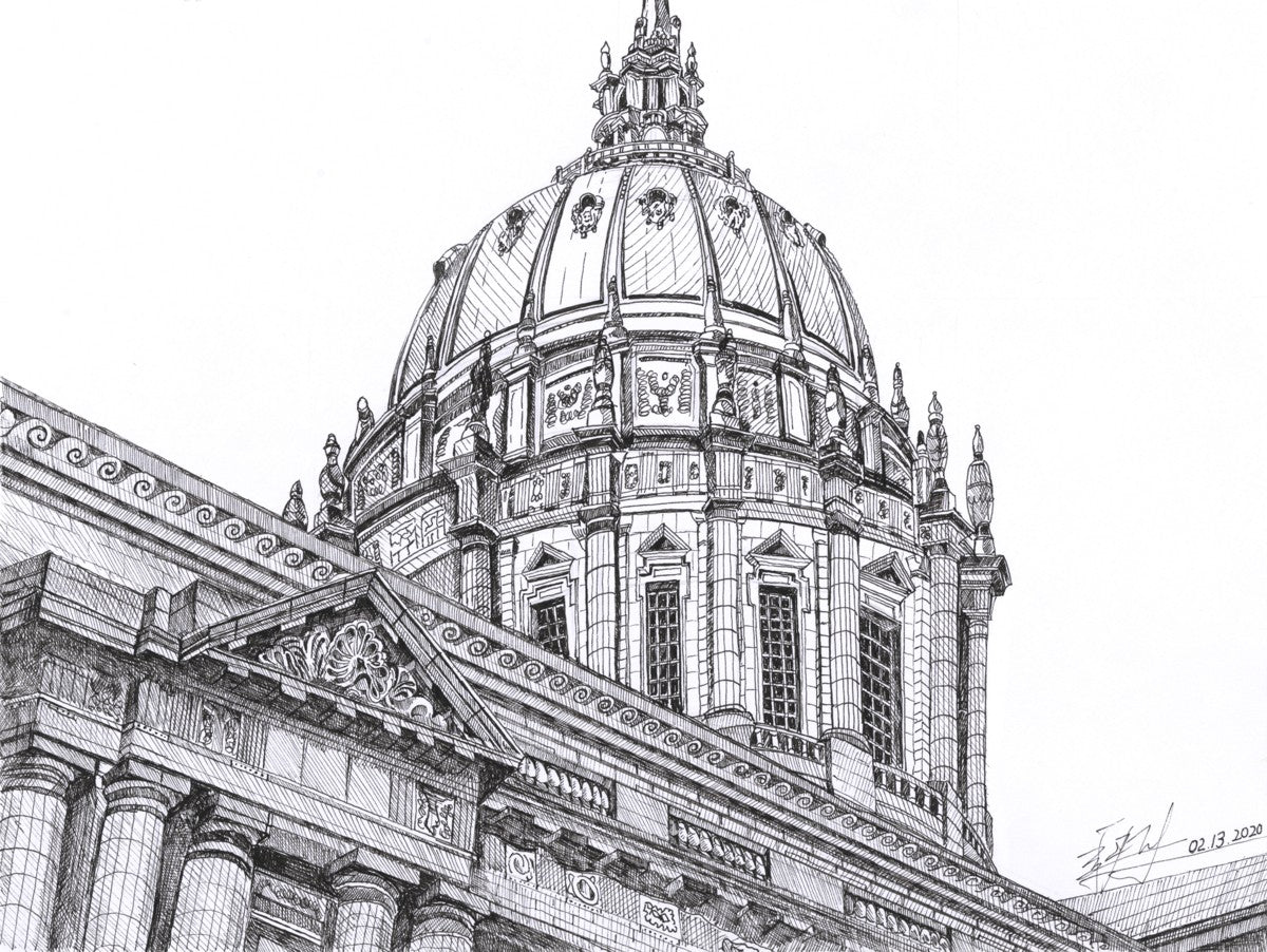 SF city hall Pen drawing