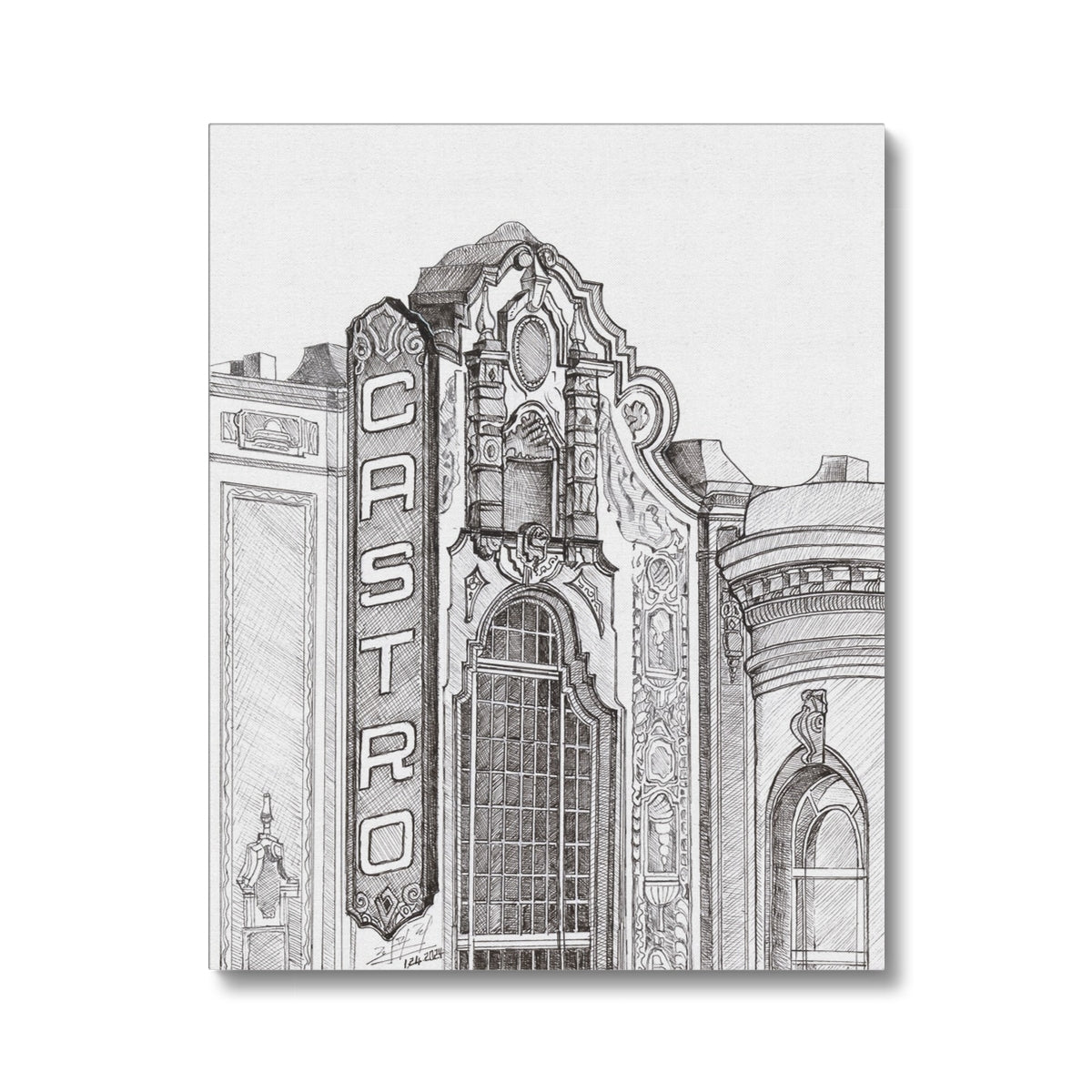 Castro Theater Pen Drawing  Canvas
