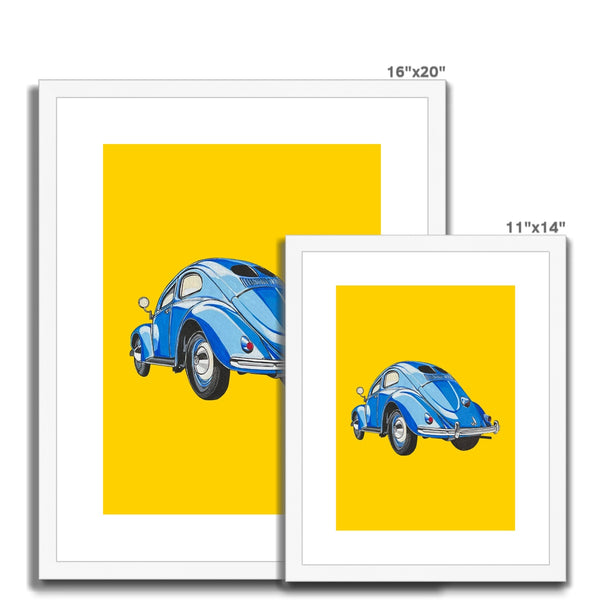 Blue VW beetle (Oval window) Framed & Mounted Print