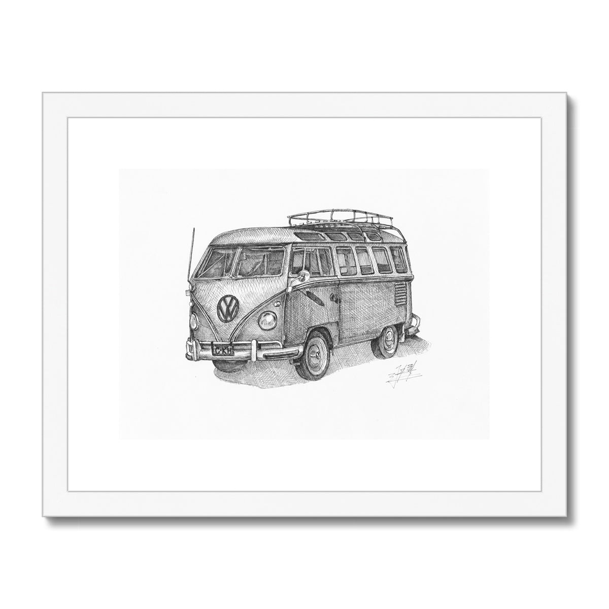 VW 21-Window Bus Framed & Mounted Print