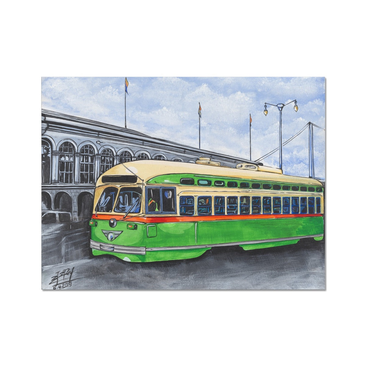 A Green trolley Fine Art Print