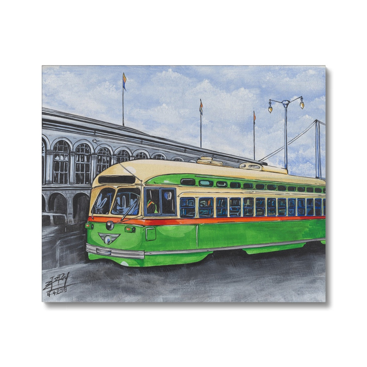 A Green trolley Canvas