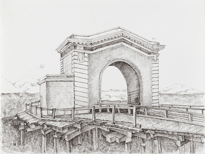The Pier 43 Ferry Arch (original) - pen drawing