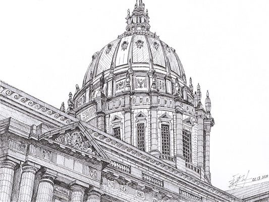 SF City Hall (original) - pen drawing
